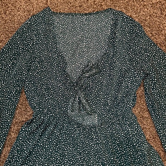 SHEIN VCAY Dot Print Tie Front Ruffle Hem Romper - Picture 3 of 4